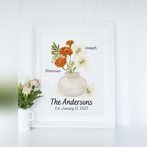 Custom Birth Month Flowers Wall Art Print/Gift for Family/Couple/Granndparents